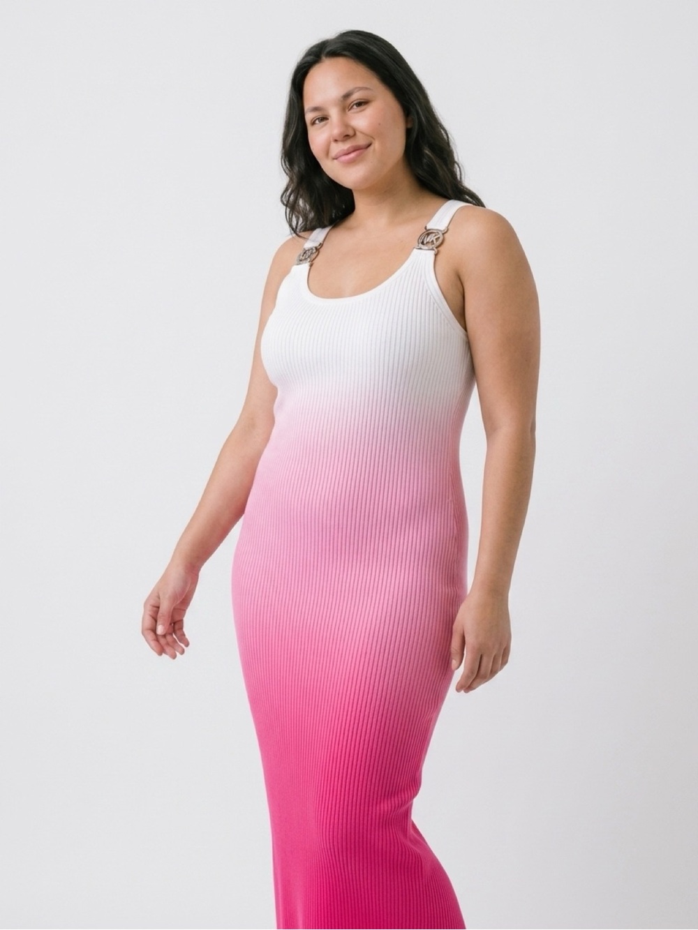 Michael Kors White to Pink Ombre Ribbed Maxi Dress